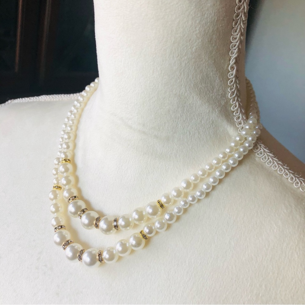 Handcrafted double strand white acrylic Pearl bead necklace